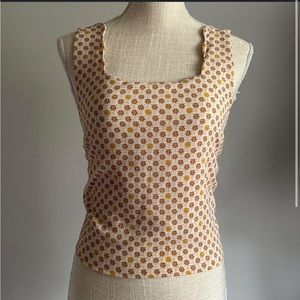 Scalloped Square Neck Retro Y2K Style Floral Dot Tank - Size Large